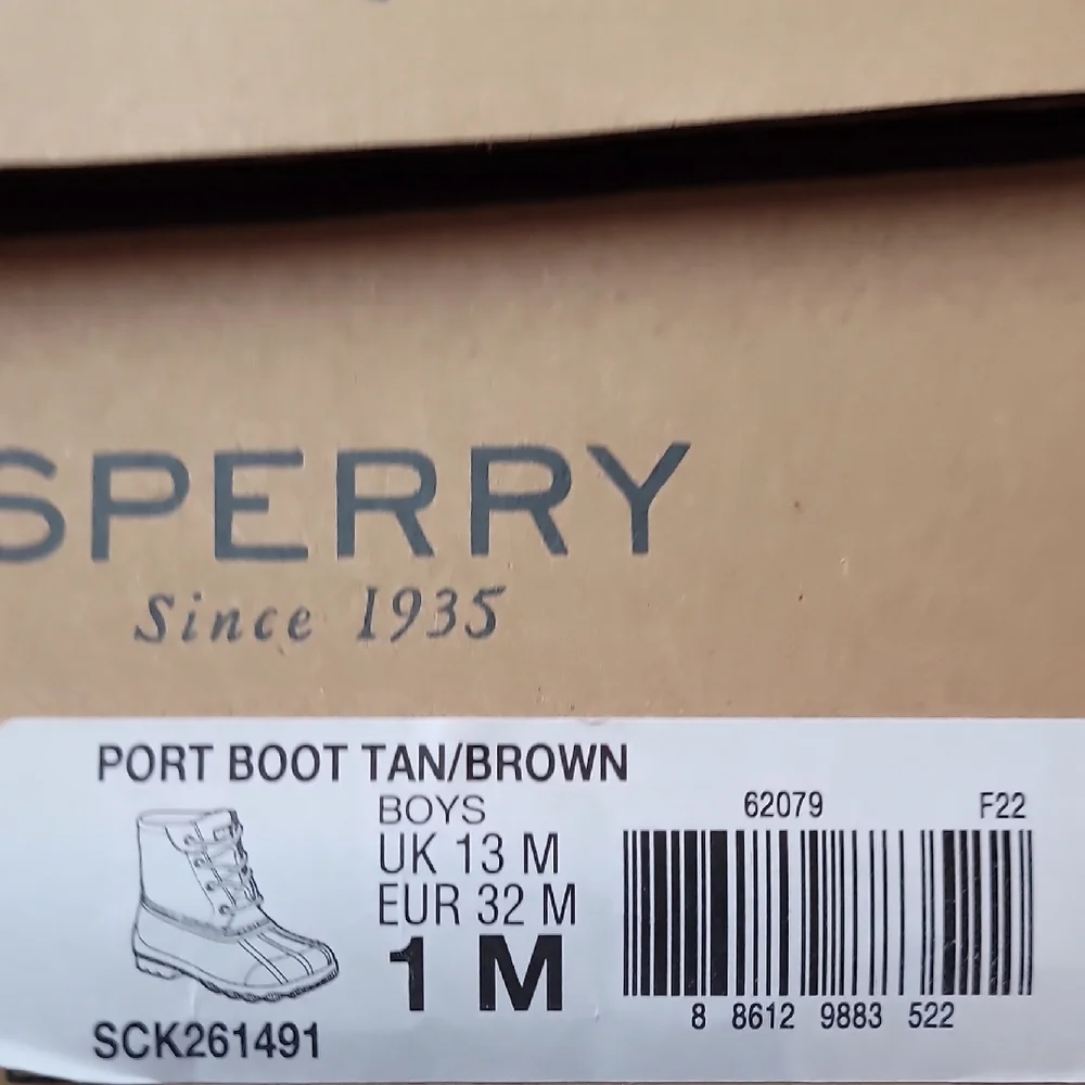 Sperry Kids Tan and Black Port Boots Size 1